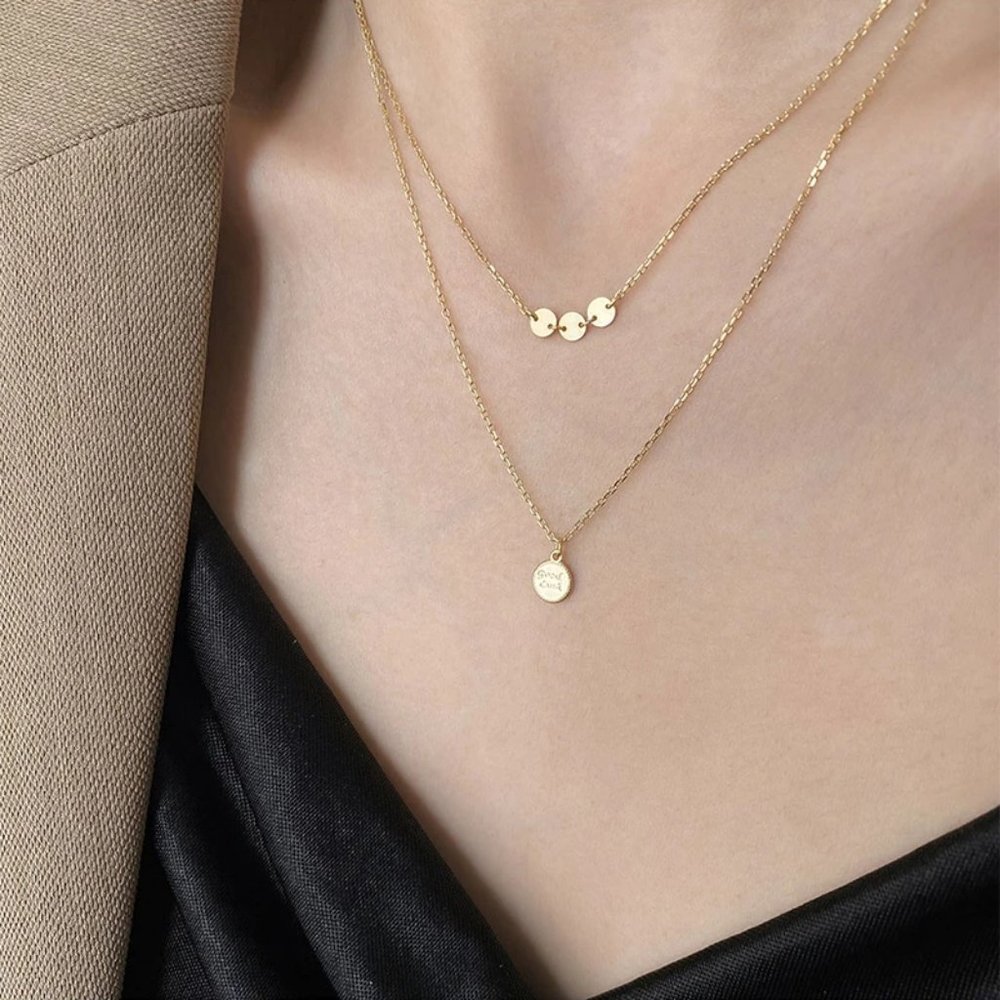 *925 Sterling Silver Coin Drop Layered Necklace - Picture 3 of 13